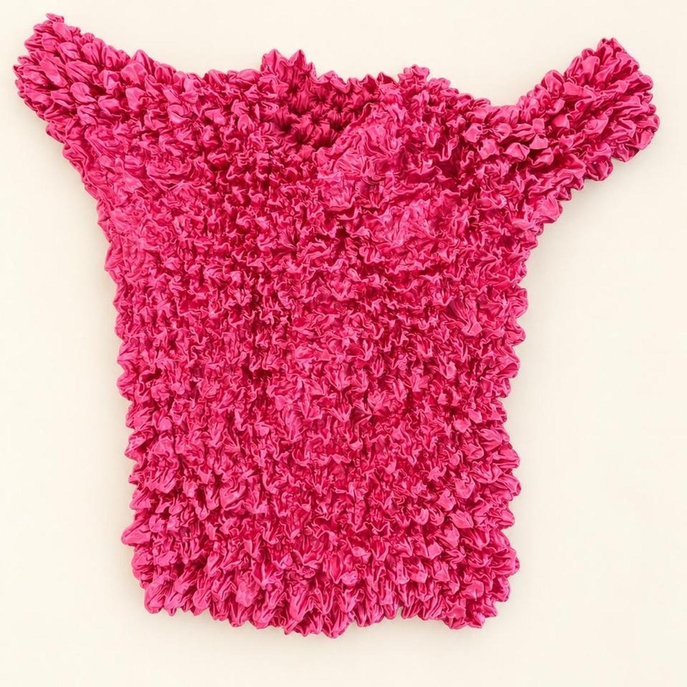 Hot Pink Popcorn Crinkle Cap-Sleeve Top